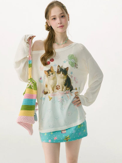 Summer Cat Heart Long Sleeve T Shirt【s0000017162】