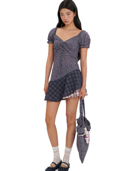 Plaid bubble sleeve top/dress【s0000013456】