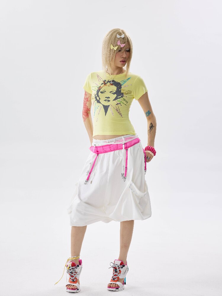 Detachable Hem Rhinestone T Shirt【s0000017637】