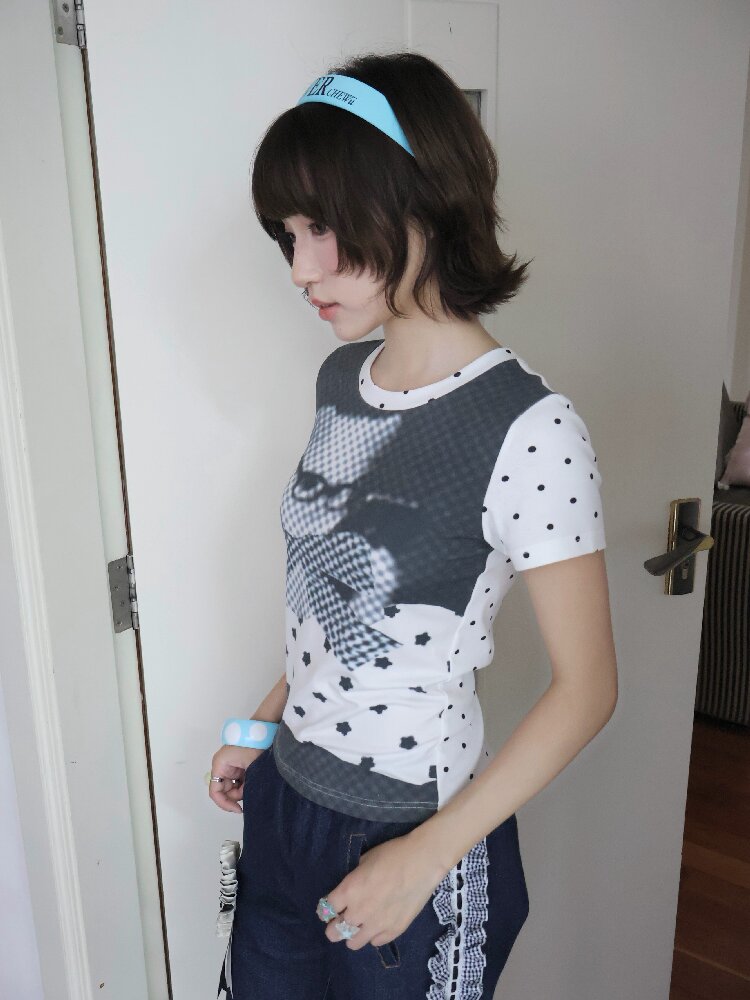 Antique Polka Dot Cat Print Top【s0000018678】