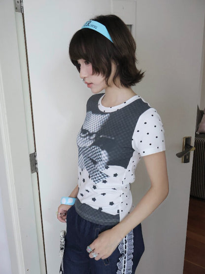 Antique Polka Dot Cat Print Top【s0000018678】