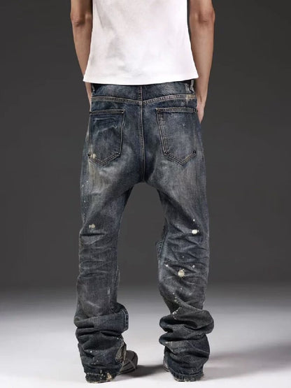 Rust Blue Oil Stained Flared Jeans【s0000018299】