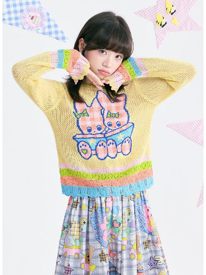 Yellow Cute Cute Mesh Knit Cover Up Sweater【s0000018370】