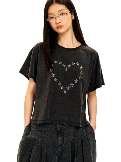 Love Star Glitter Distressed Tee【s0000016434】