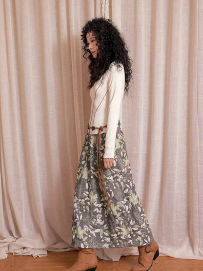 Brushed Print Flattering Mid-Length Skirt【s0000013989】