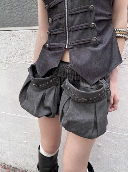 Washed Cotton Mid-Rise Shorts【s0000012834】