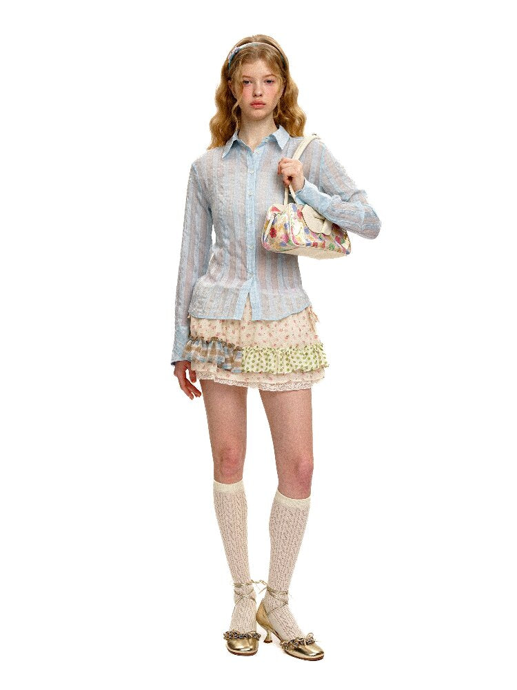 Panelled Pleated Floral Skirt【s0000016108】