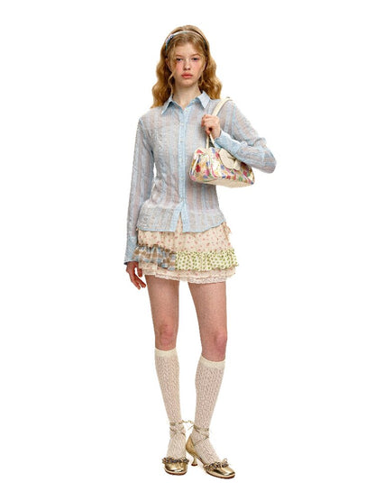 Panelled Pleated Floral Skirt【s0000016108】