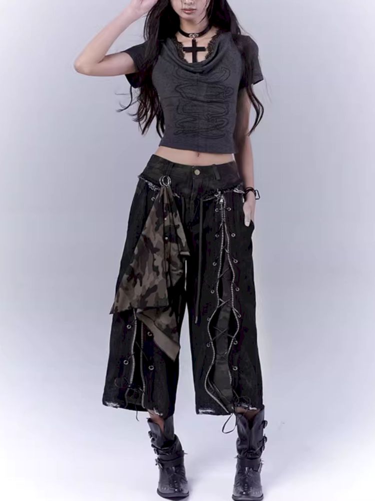 Openwork cross print lace T-shirt【s0000012847】