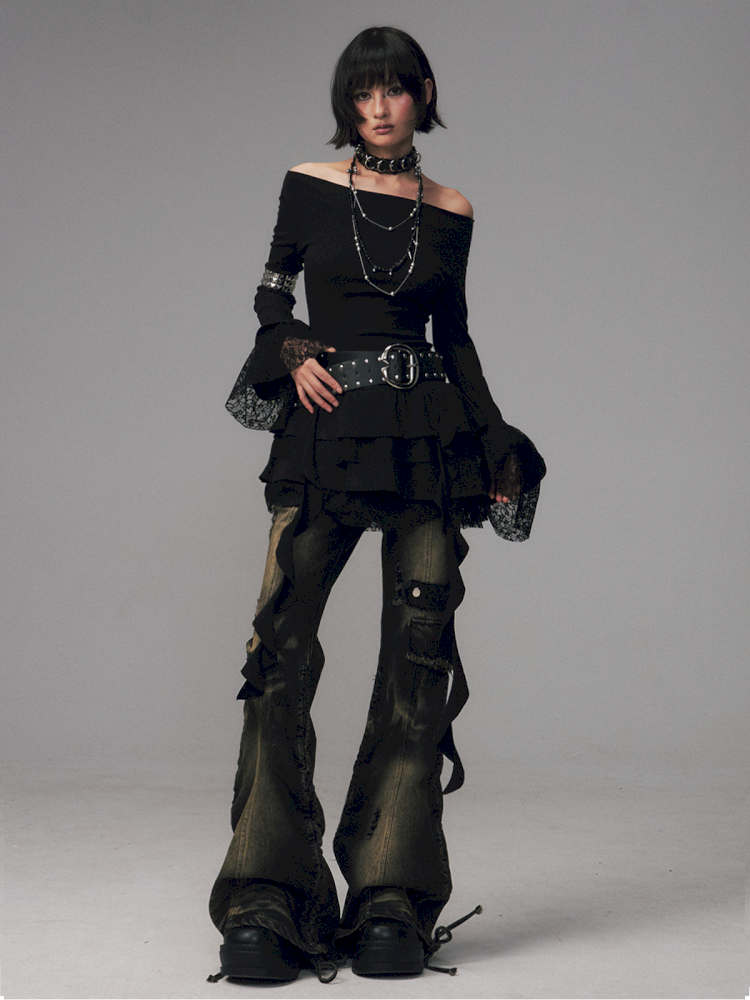 Punk Vintage Washed Drawstring Flared Pants【s0000014706】