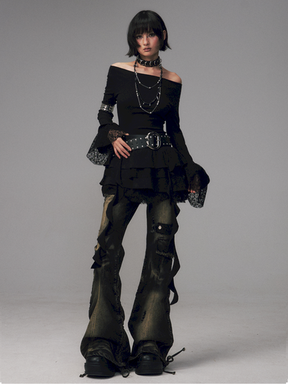 Punk Vintage Washed Drawstring Flared Pants【s0000014706】