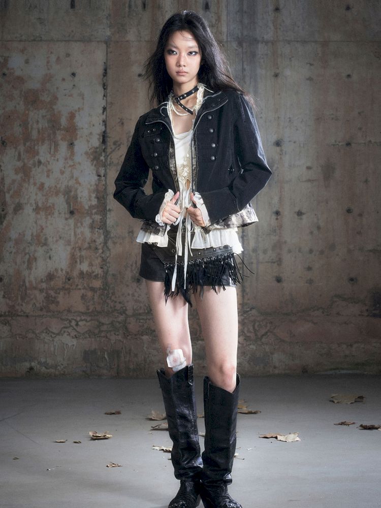 Standing collar zipper positive shoulder jacket【s0000013891】