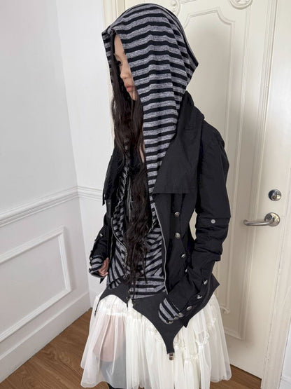 Patchwork Striped Hooded Pullover【s0000013900】