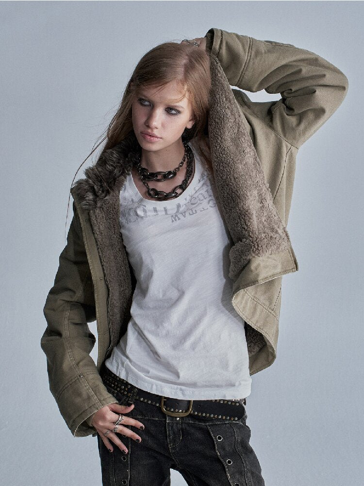 Distressed Lambswool Padded Jacket【s0000019094】