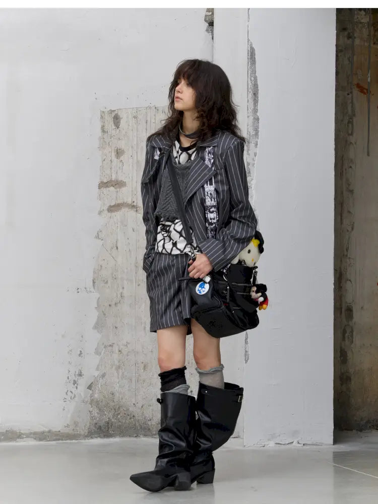 Lace-Up Striped Shorts Blazer【s0000014203】