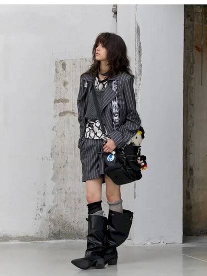 Lace-Up Striped Shorts Blazer【s0000014203】