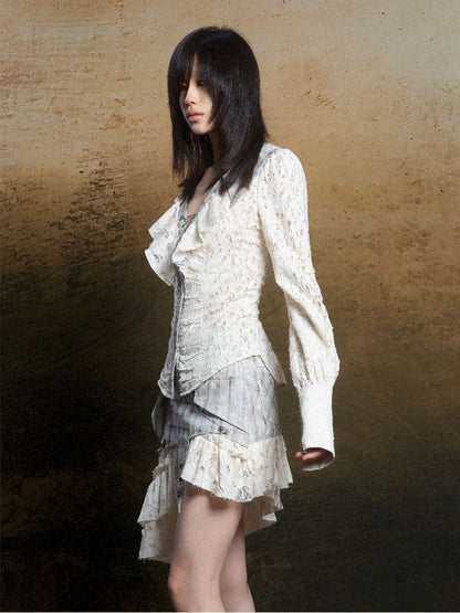 Ruffle Double Layer Collar Slim Shirt【s0000011814】