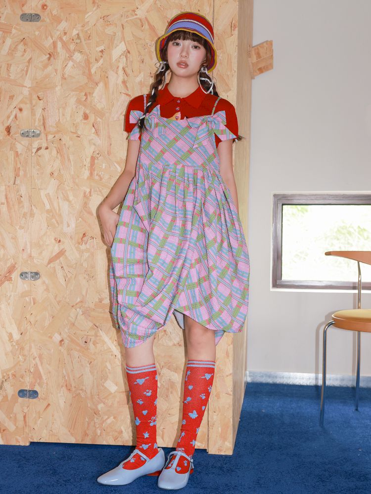 Plaid Strapless Bow Dress【s0000013927】