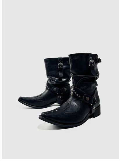 Studded Pointed Chelsea Punk Boots【s0000015719】