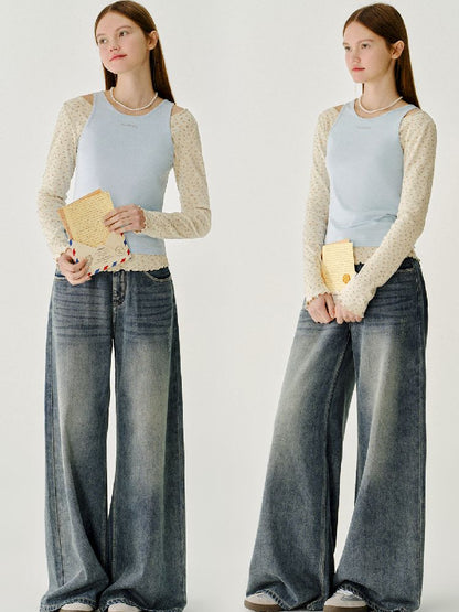 Old silhouette retro high-waisted jeans 【s0000011974】