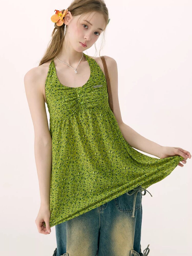 Floral Halterneck Lace Up Camisole【s0000016846】