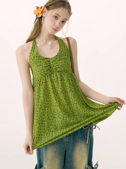 Floral Halterneck Lace Up Camisole【s0000016846】