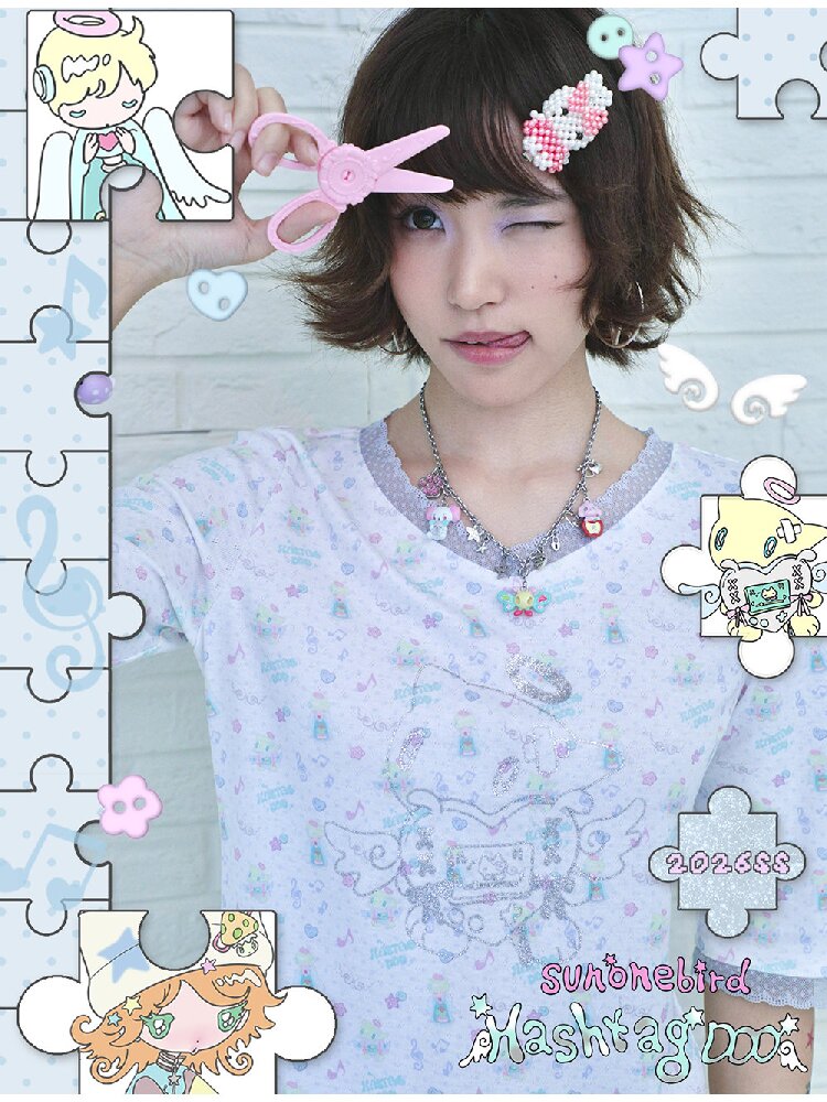 Floral V-Neck Mid-Sleeve Tee【s0000017133】
