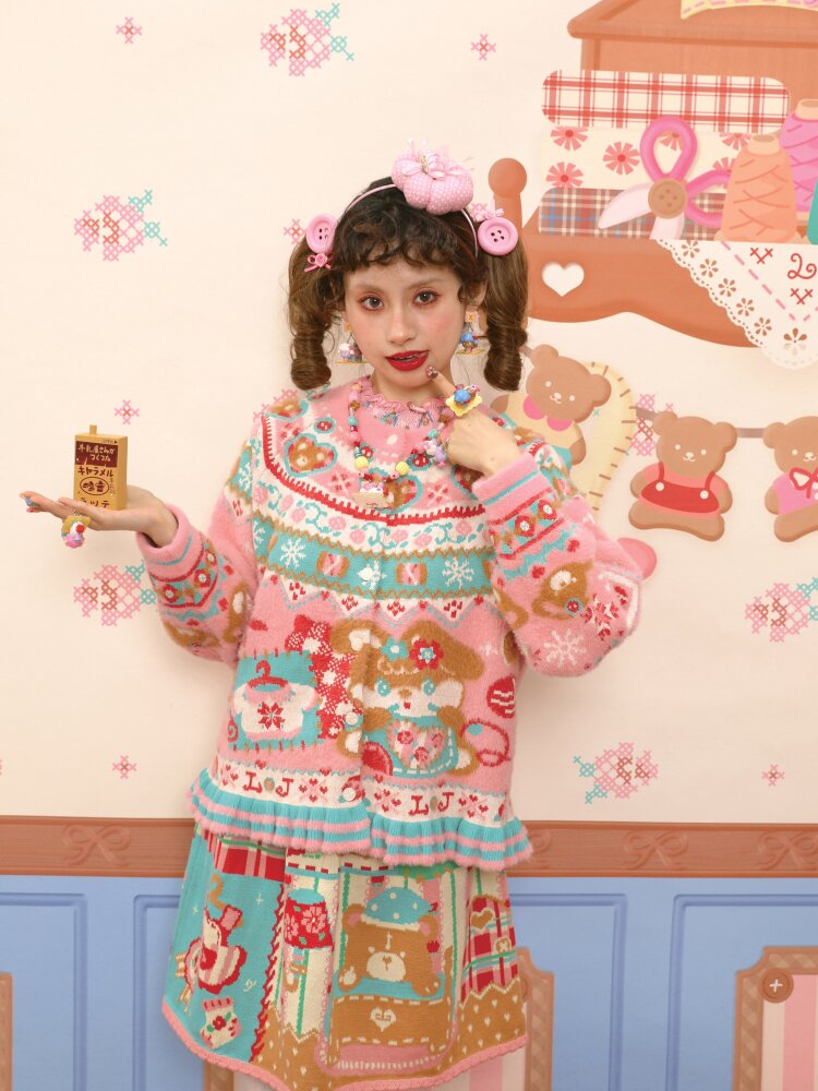 Red Pink Mink Wool Rabbit Cardigan【s0000015572】