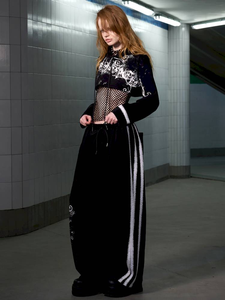 Splatter-Printed Lace-Trimmed Faux Two-Piece Hoodie【s0000014418】