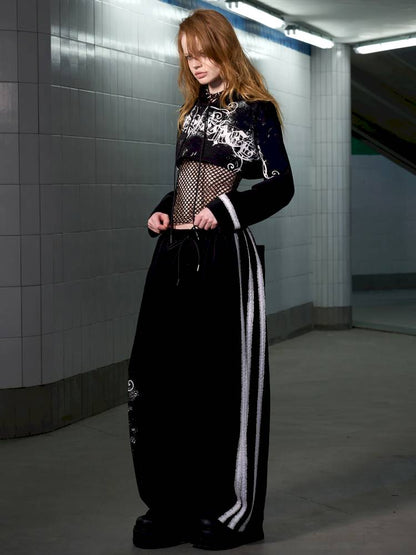 Splatter-Printed Lace-Trimmed Faux Two-Piece Hoodie【s0000014418】