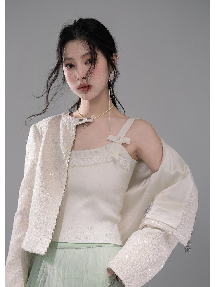 Cloud Woven White Bow Wool Vest【s0000015740】