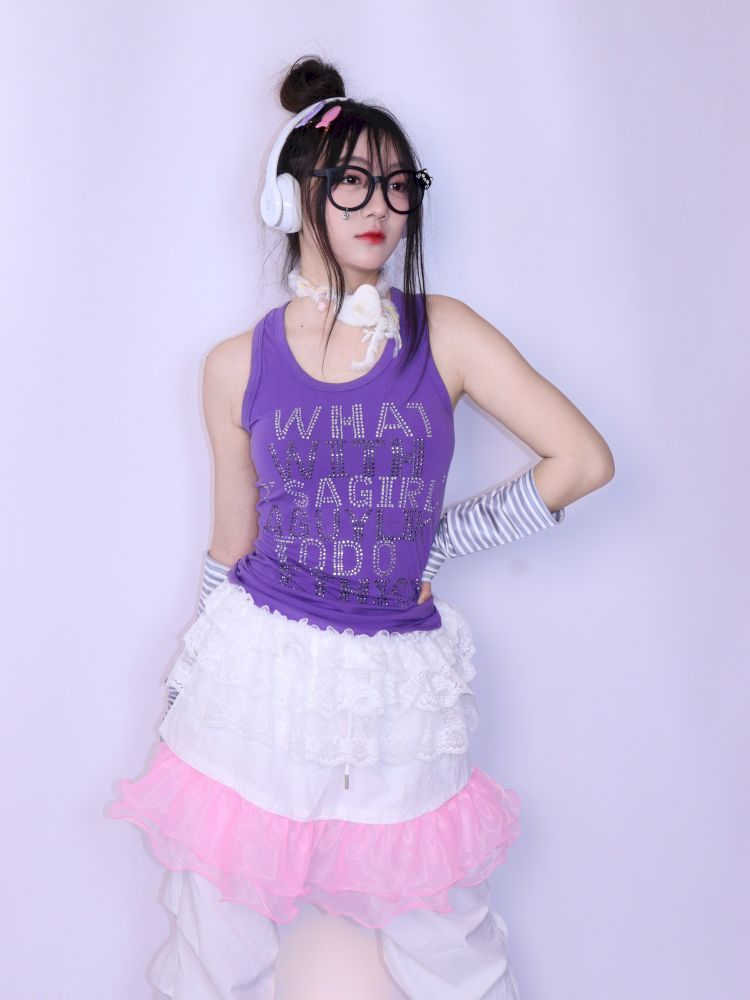 Purple Rhinestone Letter Vest【s0000013279】