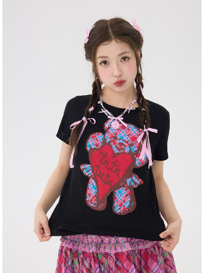 Three Color Bear Pattern Knitted Tops【s0000016700】