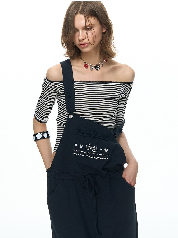 One Shoulder Striped Lace Bolero【s0000015884】