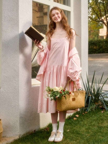 Pink Cotton Embroidered Shirt Dress【s0000015620】