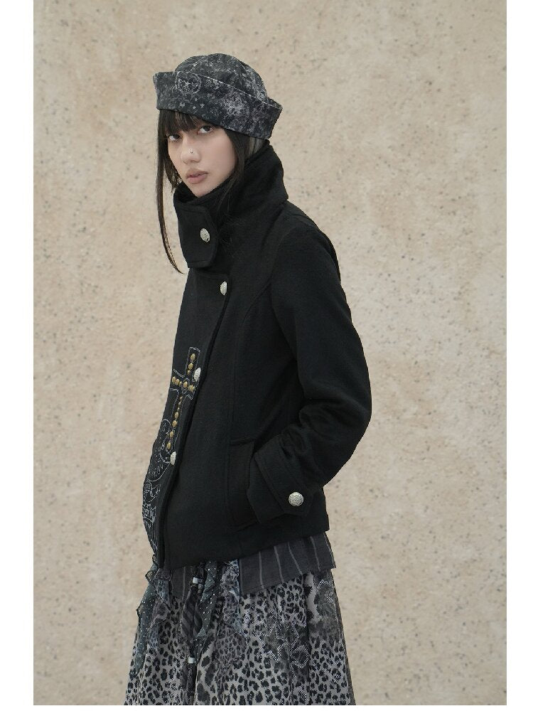 Vintage Cross Print Rivet Jacket【s0000018073】