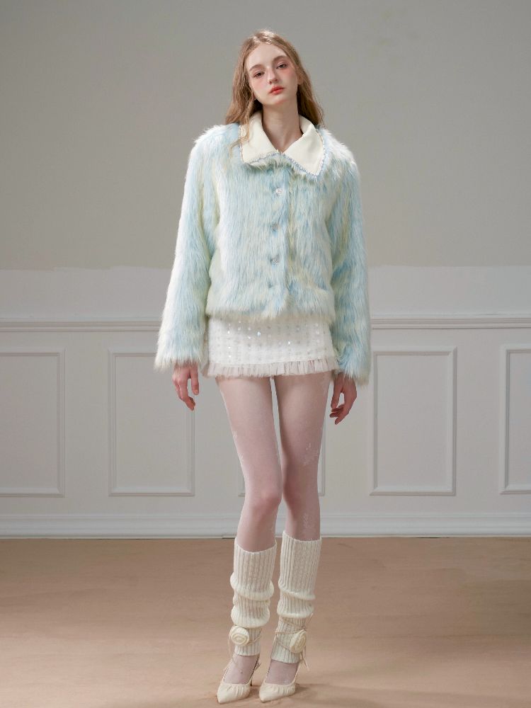 Blue Sweet Warm Fur Long Hair Outer【s0000005320】