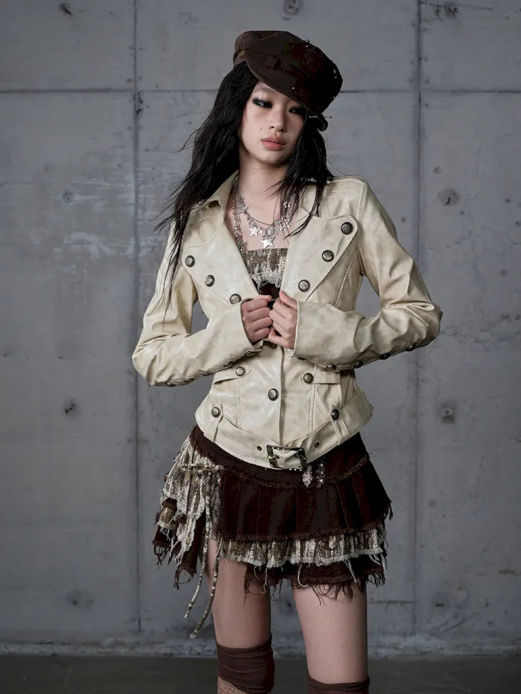 Slim-Fit Short Leather Jacket【s0000013945】