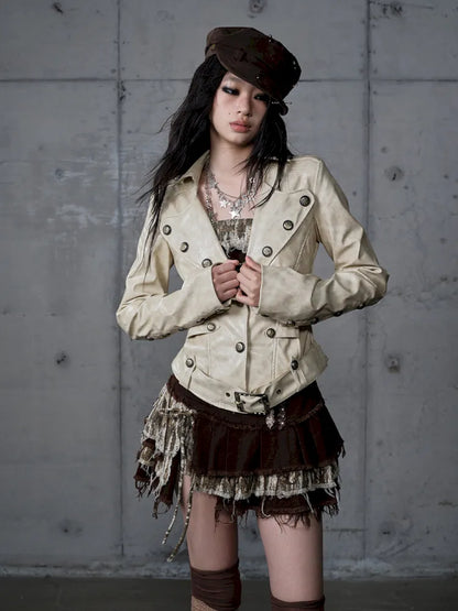 Slim-Fit Short Leather Jacket【s0000013945】