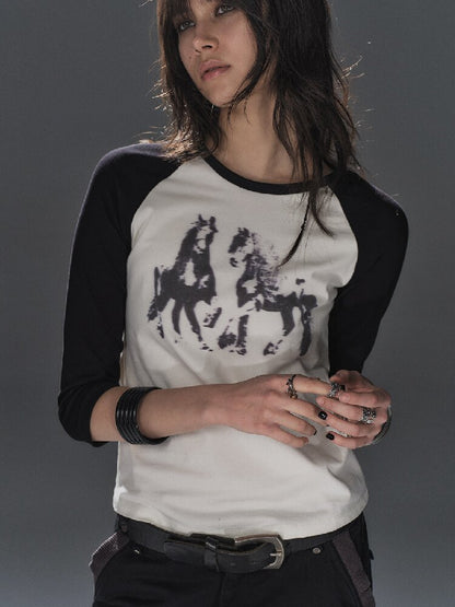Pony Print Raglan Street T Shirt【s0000016237】