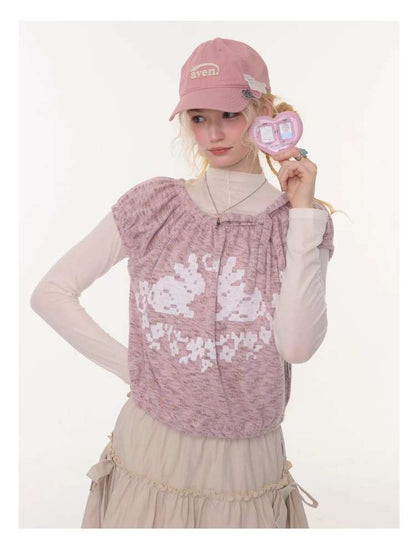 Rabbit Print Doll Knitted Top【s0000015430】