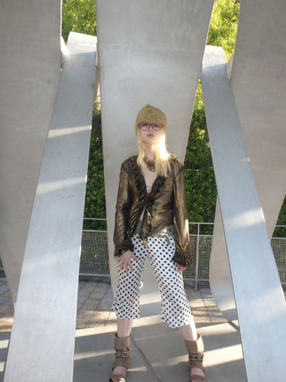 Metal antique bronze broken mesh cardigan【s0000013177】