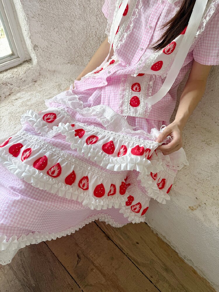 Plaid Lace Bow Short Sleeve Shirt【s0000018541】