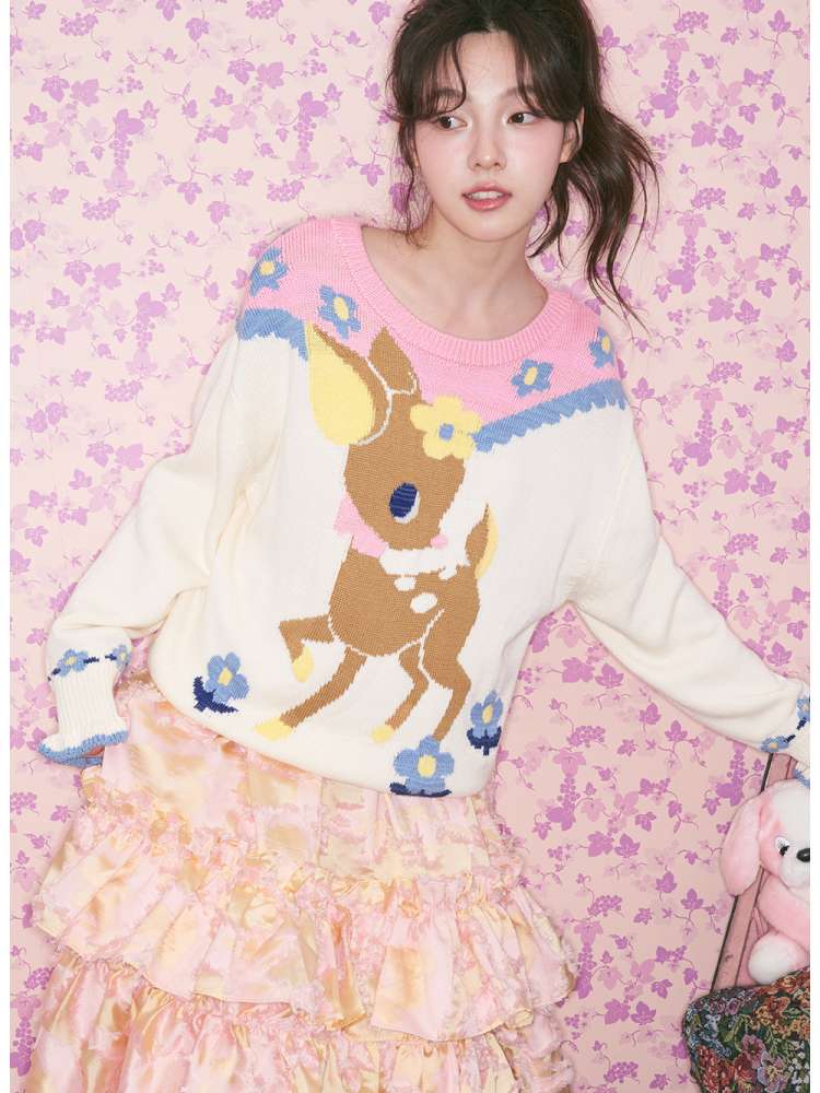 Navy Blue Off-white Fawn Sweater【s0000015025】