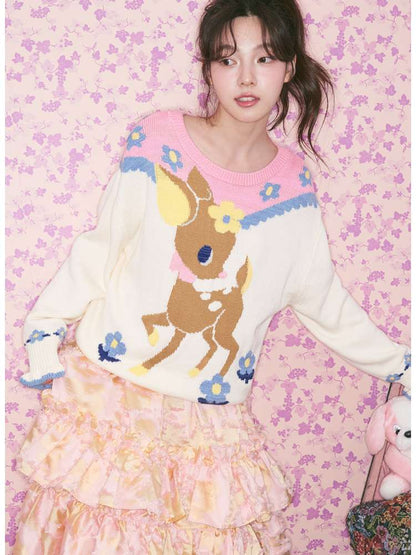 Navy Blue Off-white Fawn Sweater【s0000015025】