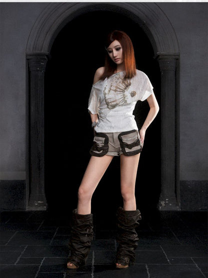 Knee-length loose stacked leather leggings【s0000012302】