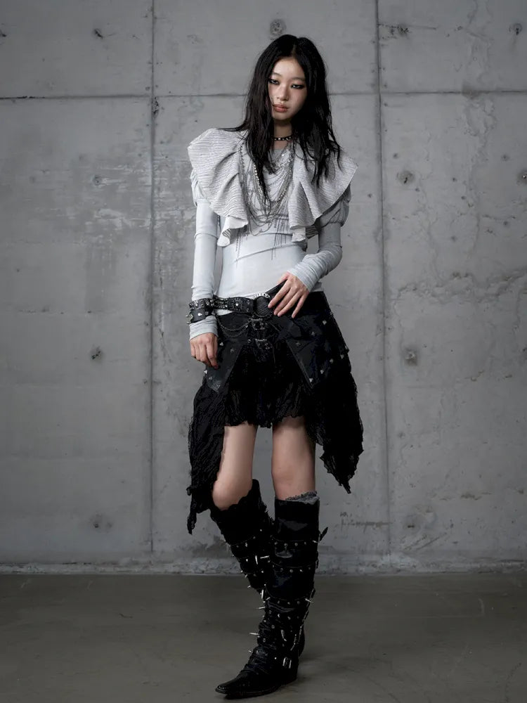 Asymmetrical multi-layer lace skirt【s0000013955】