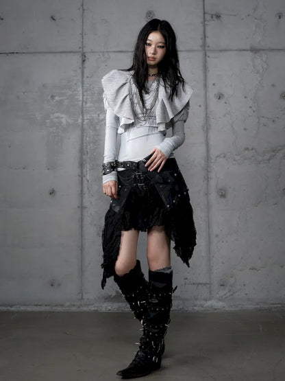 Asymmetrical multi-layer lace skirt【s0000013955】