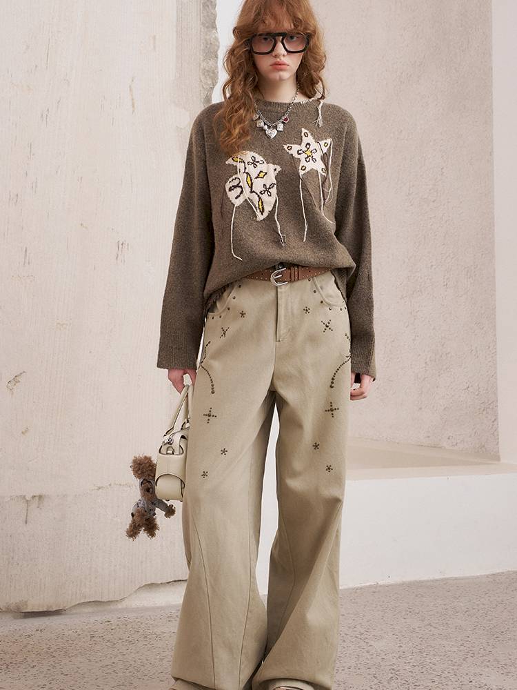 Imitation hot diamond straight loose trousers【s0000014385】