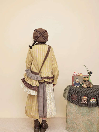 Vintage Girly Yellow Brown Flower Skirt【s0000014840】